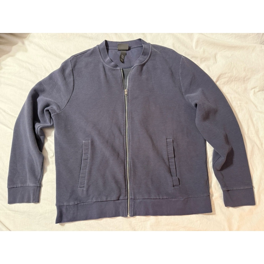H&M Navy Dusty Blue Gray Jacket Casual Mens XXL Crewneck Full Zip Sweatshirt